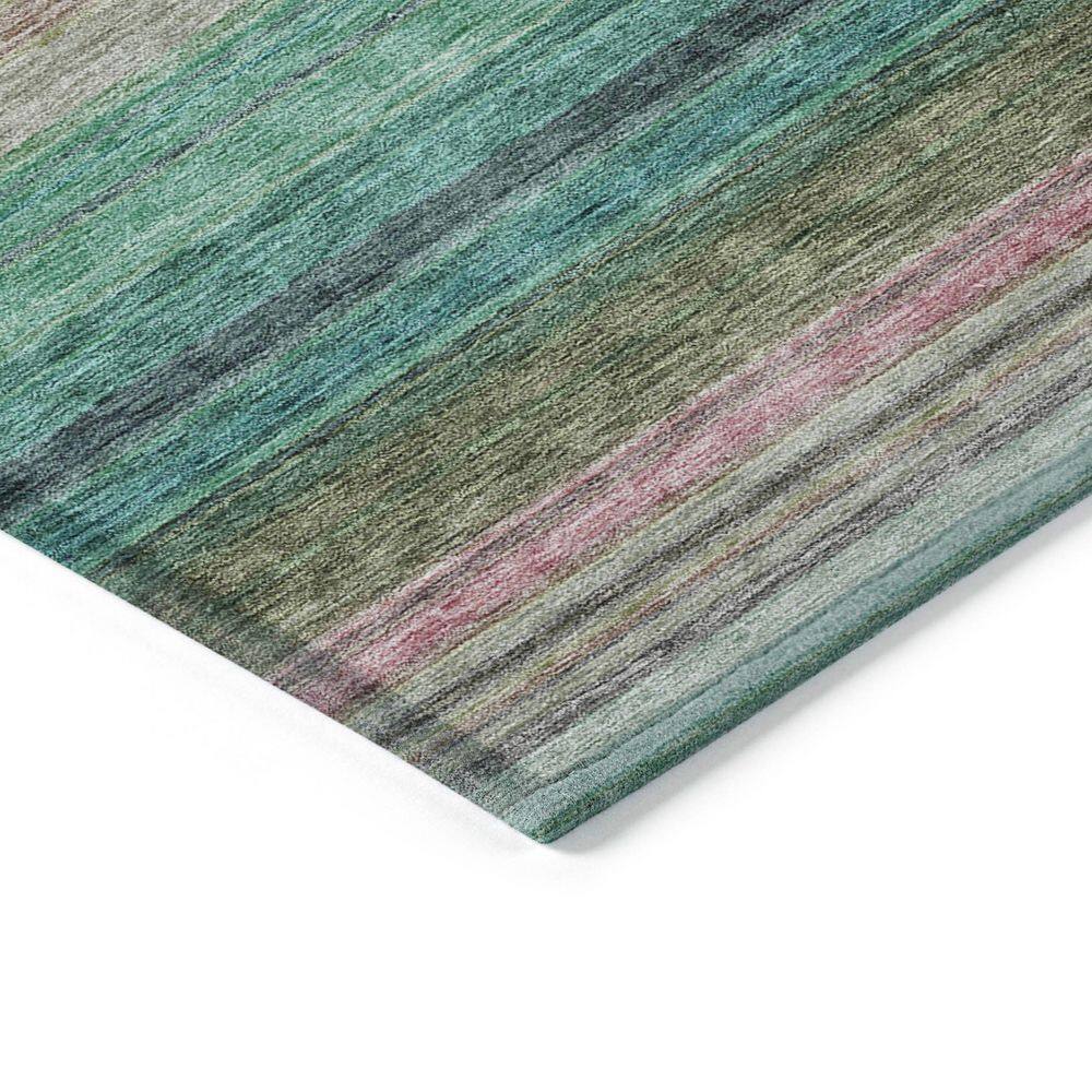 Sage and Blue Striped Synthetic 9' x 12' Washable Rug