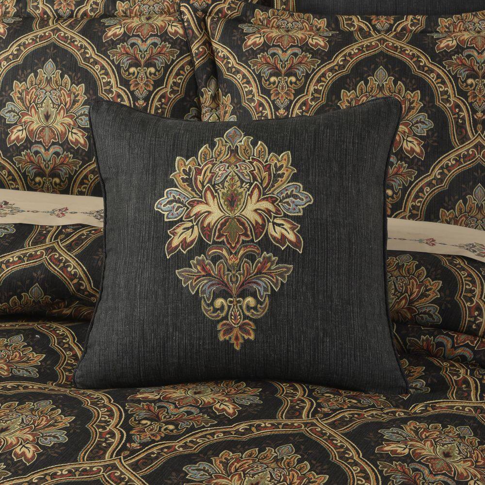 Michalina 18" Black Damask Cotton Decorative Pillow