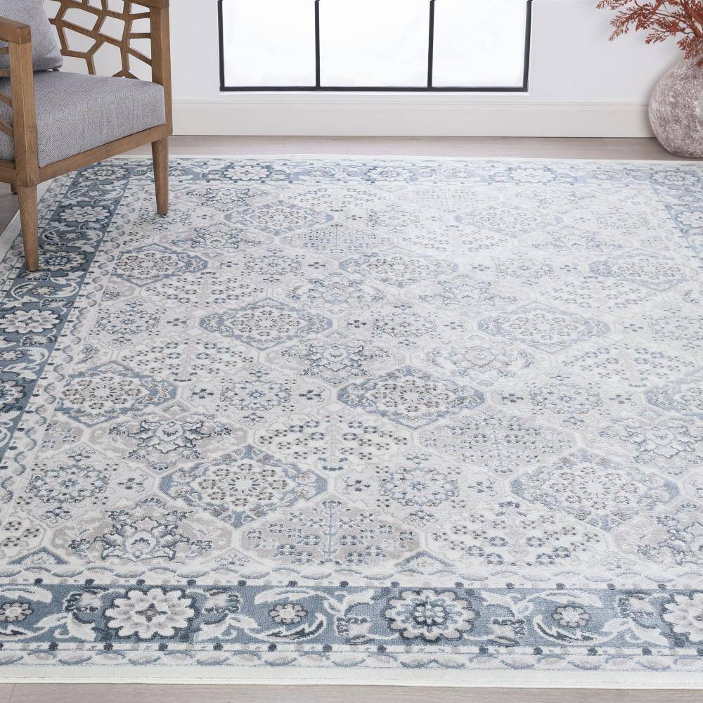 Reversible Blue Synthetic 5' x 7' Rectangular Area Rug