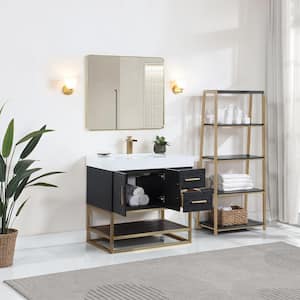Bianco 36 in. W x 22 in. D x 34 in. H Single Sink Bath Vanity in Black Oak with White Composite Stone Top and Mirror