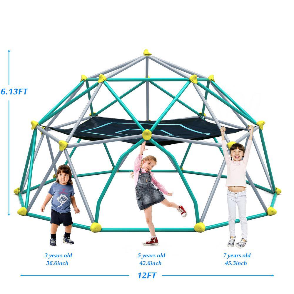 12 ft Grey Outdoor Metal Climbing Dome with Hammock