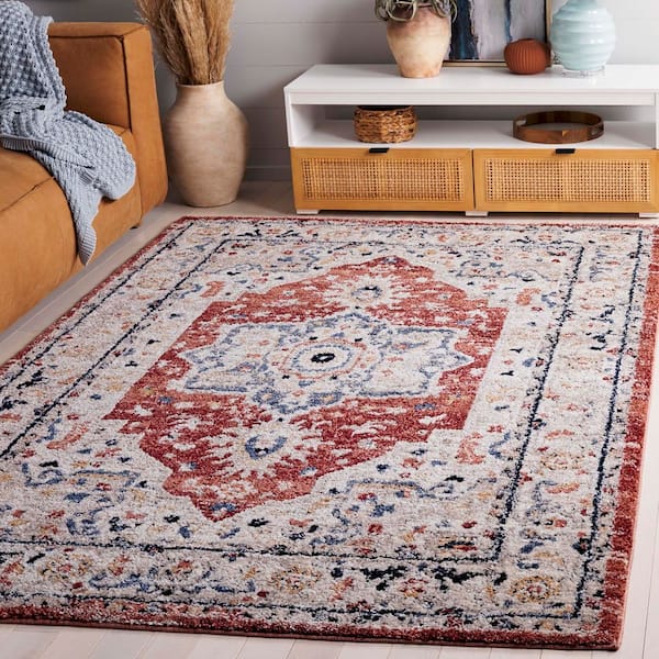 Luna 8 ft. x 10 ft. Beige/Rust Blue Medallion Ornate Area Rug