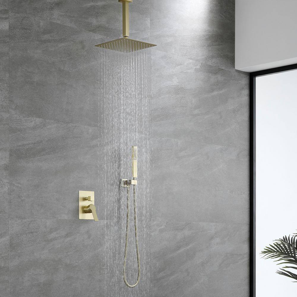 Brushed Gold Dual Square Ceiling Mount Rain Shower System