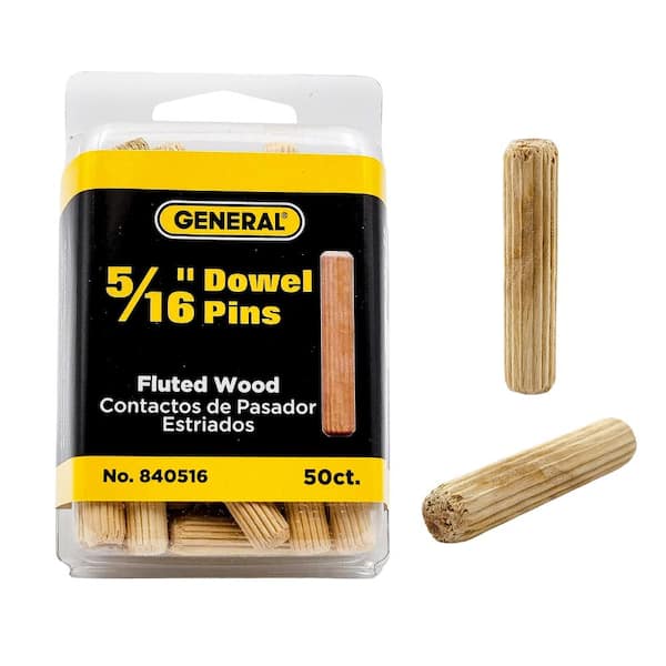 General Tools 1.5 in. x 5/16 in. Wooden Round Fluted Dowel Pins (50-Pack)