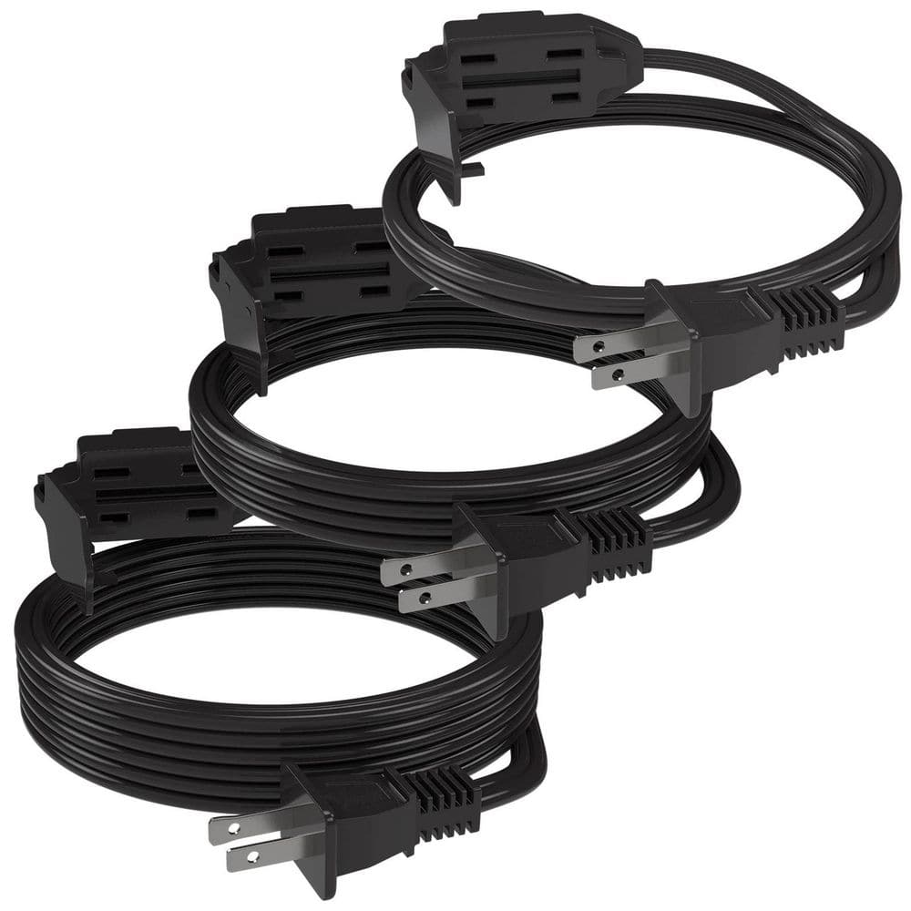3 Pack Premium 6/9/12 ft. 16/2 SPT-2 Indoor Extension Cord with 3-Outlet Safety Cover for Home Office Black price history on PriceWatchPro