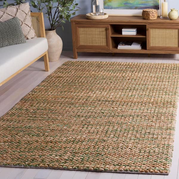 Natural Fiber 5 ft. x 8 ft. Couture Natural/Green Solid Color Area Rug
