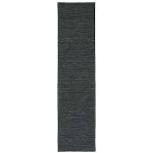Kilim Charcoal/Grey 2 ft. x 9 ft. Solid Color Runner Rug