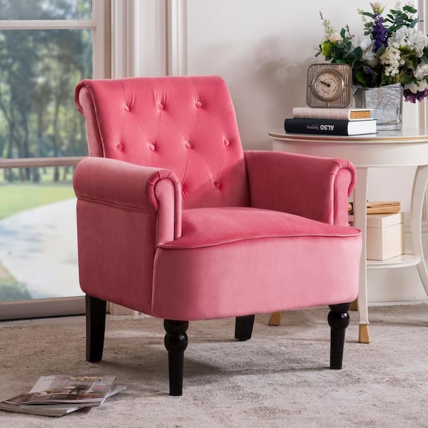 pink chair wooden legs