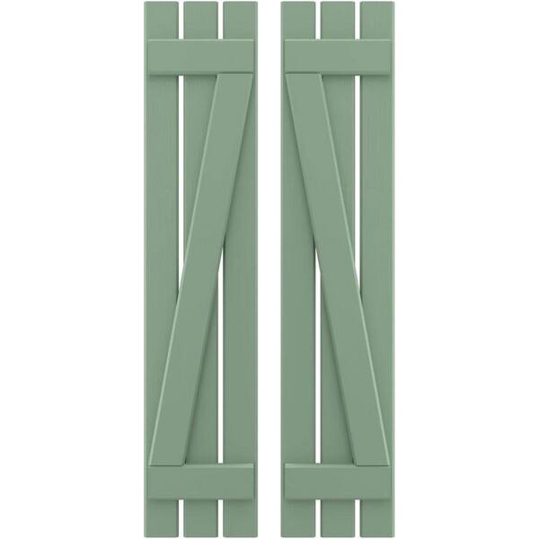 Ekena Millwork 11-1/2 in. W x 41 in. H Americraft 3-Board Exterior Real Wood Spaced Board and Batten Shutters with Z-Bar in Track Green