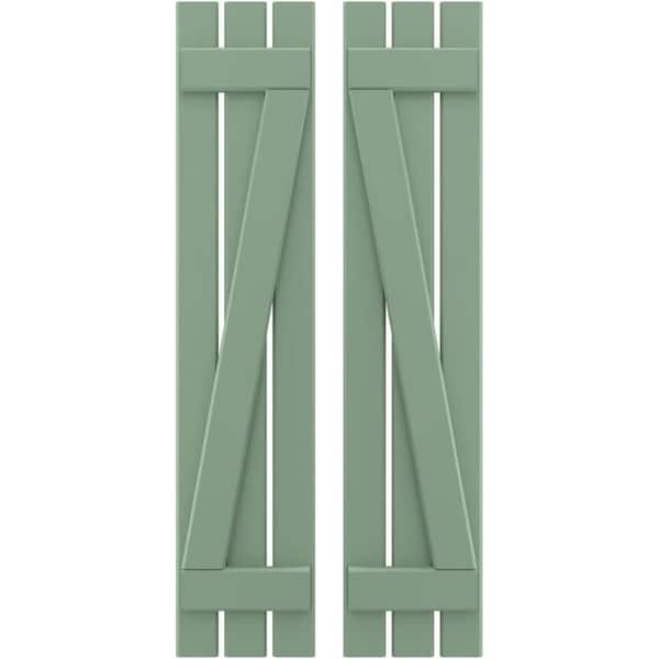 Ekena Millwork 11-1/2 in. W x 67 in. H Americraft 3 Board Exterior Real Wood Spaced Board and Batten Shutters with Z-Bar Track Green