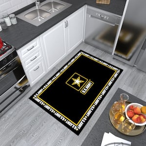 Black/Yellow 3 ft. x 5 ft. Washable Man Cave Bedroom US ARMY Logo Border Non-Slip Area Rug