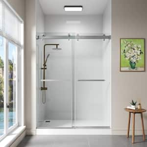 59 in. W x 76 in. H Sliding Frameless Shower Door in Brushed Nickel with 3/8 in. (10 mm) Clear Glass