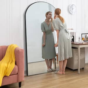 32 in. W x 70.8 in. H Large and Wide Classic Full Length Arch Wood Framed Black Floor Mirror Wall Mirror