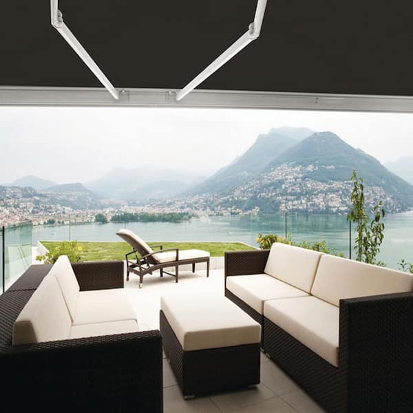 14 ft. Luxury Series Semi-Cassette Electric w/ Remote Retractable Patio Awning, Black (10 ft. Projection)