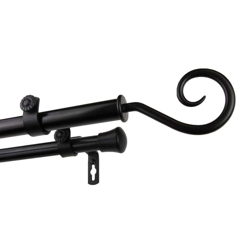 Adjustable Black Steel Scroll Double Curtain Rod 28"-48"
