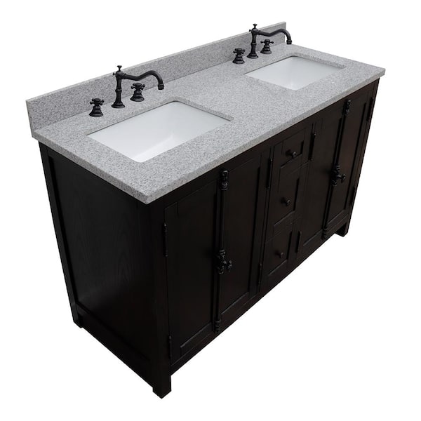 Bellaterra Home Plantation 55 In W X 22 D Double Bath Vanity Brown With Granite Top Gray White Rectangle Basins Bt100 Ba Gy The Depot - Home Depot Bathroom Vanities 2 Sinks