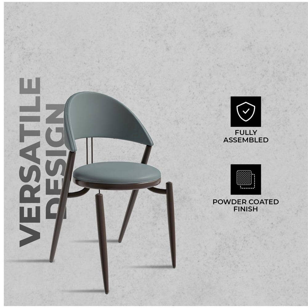 Venice Light Grey Leather Upholstered Side Chair with Metal Legs