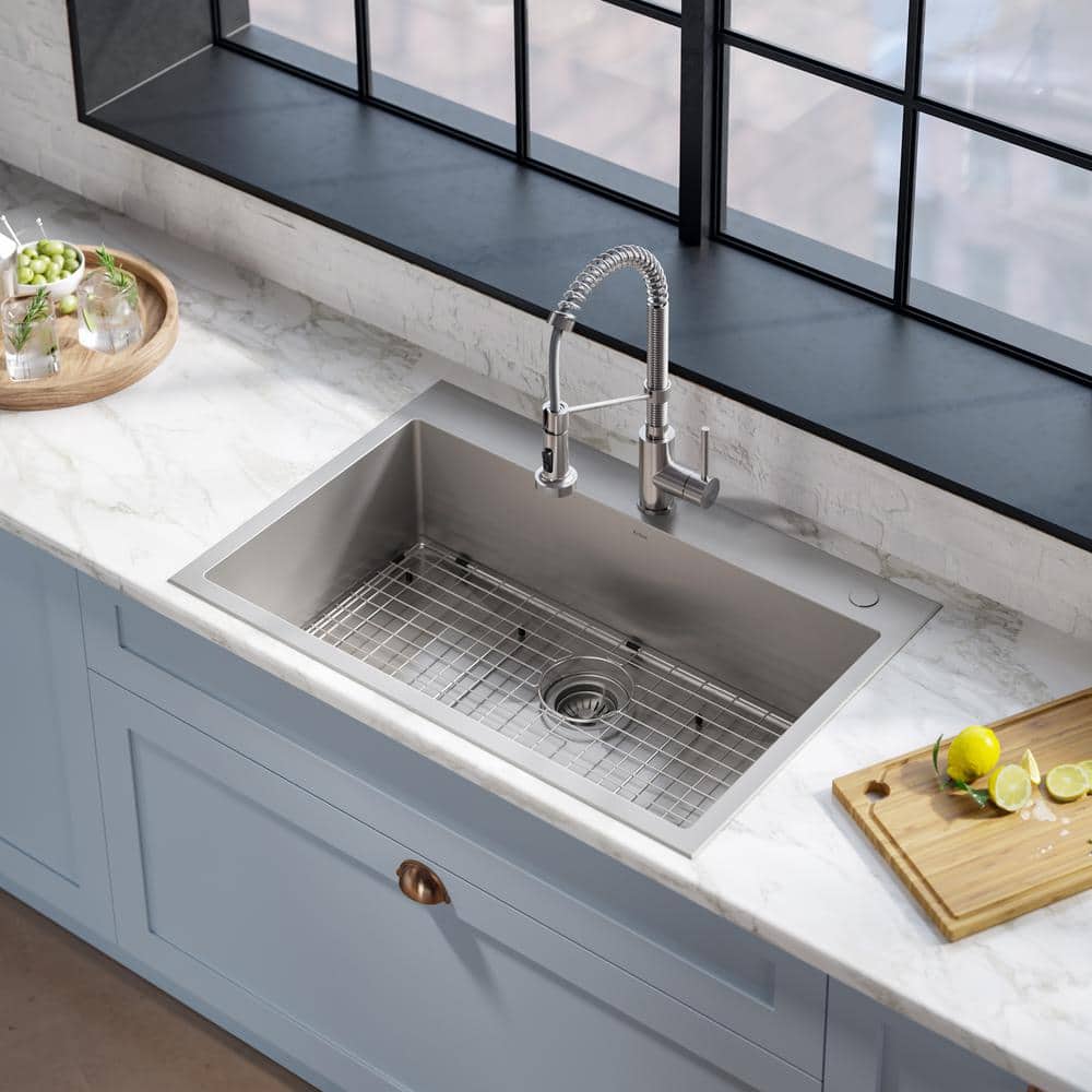 Stainless Steel Dual Mount Kitchen Sink with Pull-Down Faucet, 33"