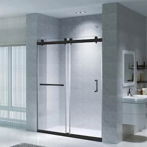 59 in. W x 76 in. H Sliding Frameless Shower Door in Matte Black with 3/8 in. (10 mm) Clear Glass