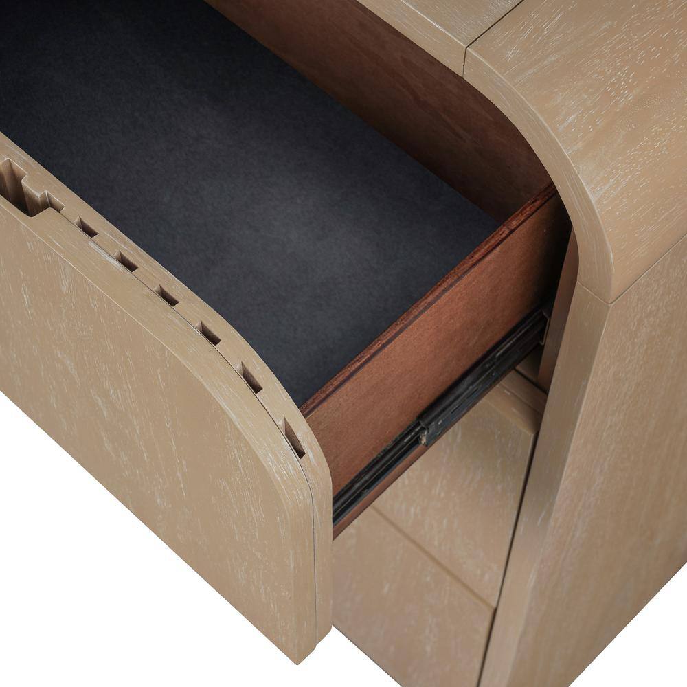 Natural Solid Wood Queen Bedroom Set with Geometric Details