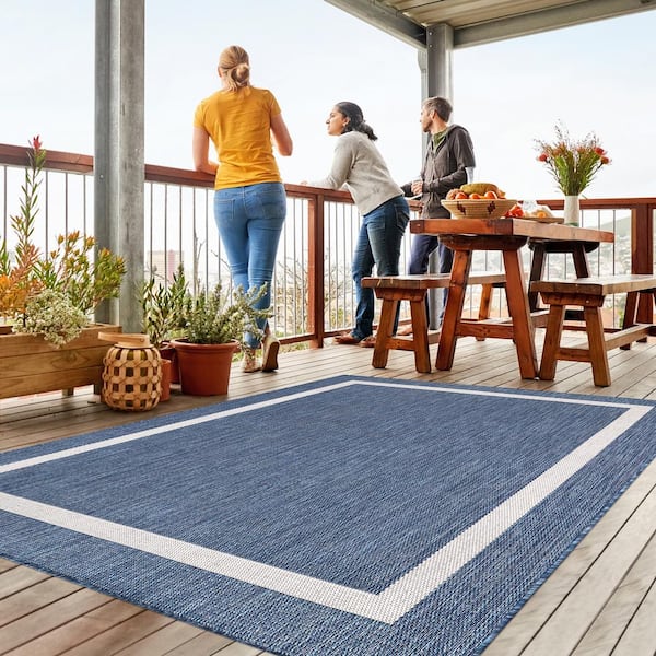 BUAGETUP Blue and White Outdoor Rug 3'x 5' Hand-Woven Cotton Washable Rug  Striped Front Porch Rug Machine Washable Indoor/Outdoor Area Rug Floor Mat