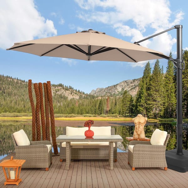 11.5 ft. x 9 ft. Aluminum Pole Outdoor Cantilever Umbrella Patio Offset Umbrella in Sand