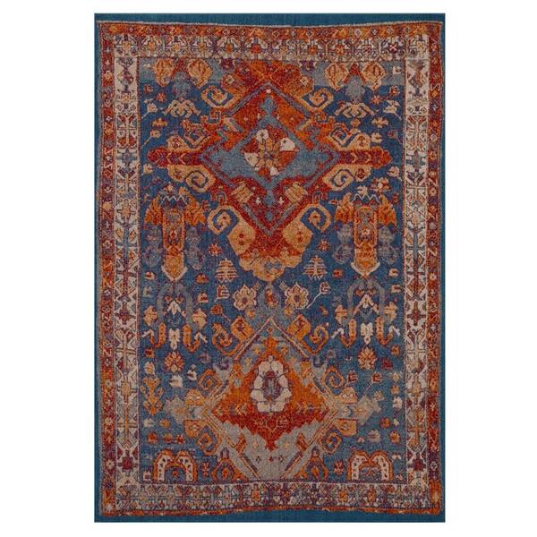 LUXE WEAVERS Incas Collection Moroccan Floral Geometric Blue 9x12 Polypropylene Area Rug