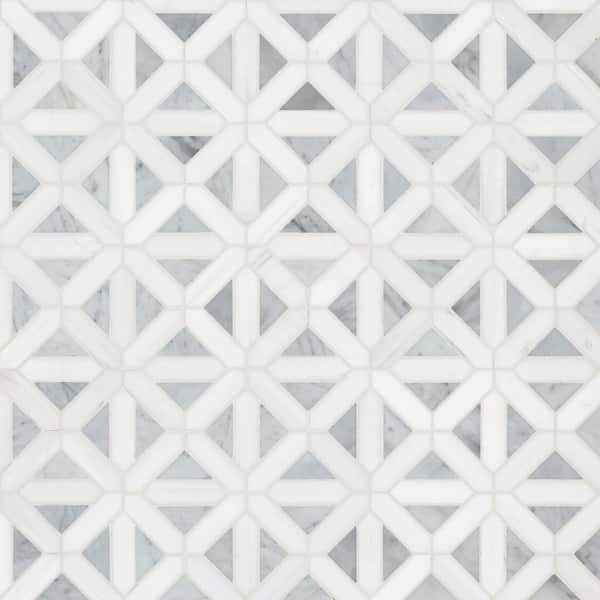 MSI Geometrica 12 in. x 12 in. x 10mm Bianco Dolomite Polished Marble Mesh-Mounted Mosaic Tile (10 sq. ft. / case)