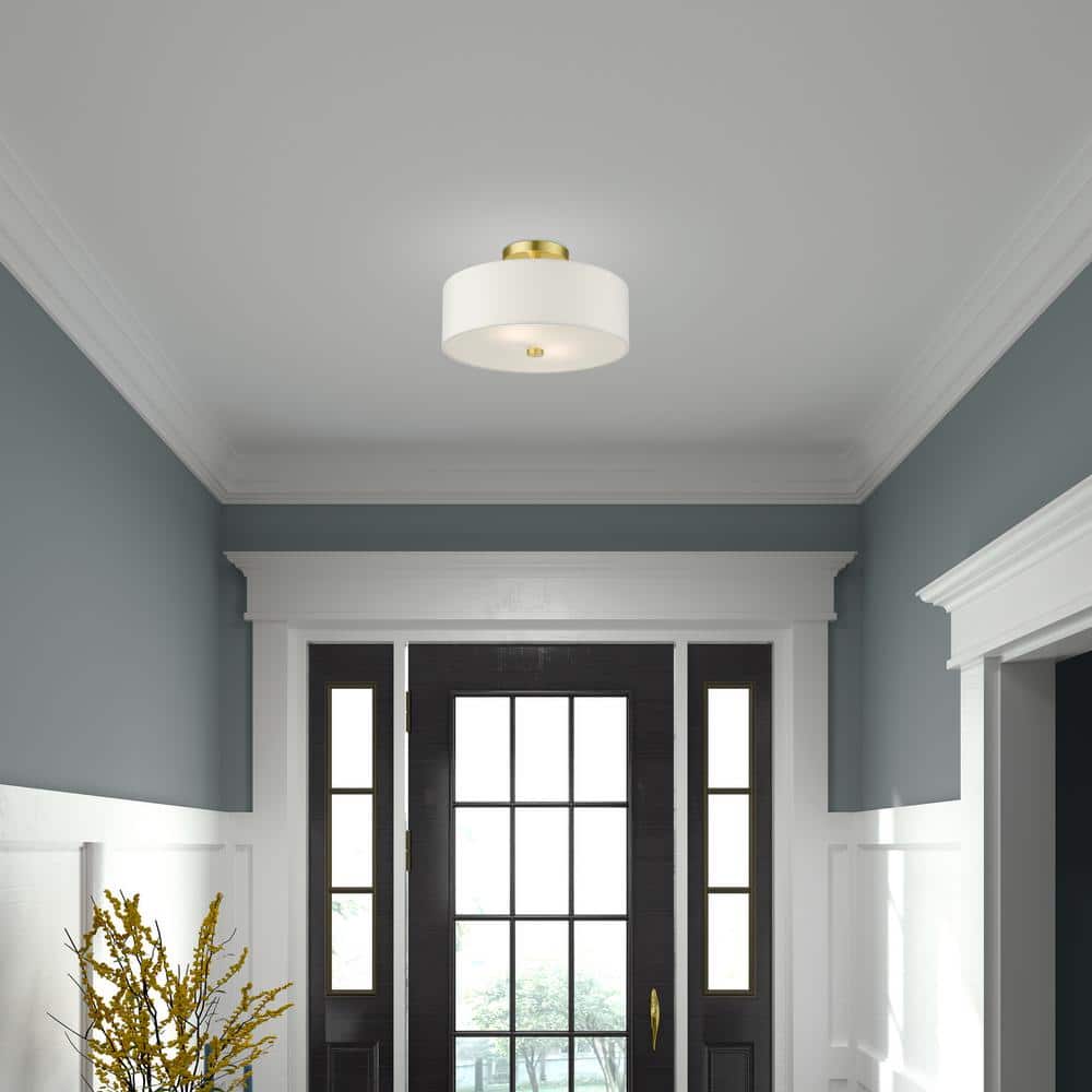 Meridian Satin Brass 2-Light LED Drum Semi-Flush Mount