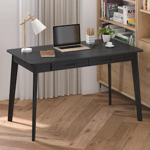 47.2 in. W-21.7 in D-29.5 in H Rectangular Black MDF Computer Desk with 2 Drawers