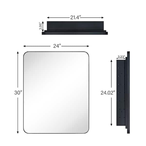 TEHOME WH 24 in. W x 36 in. H Rectangular Stainless Steel Recessed Framed Medicine Cabinet with Mirror in Matt Black