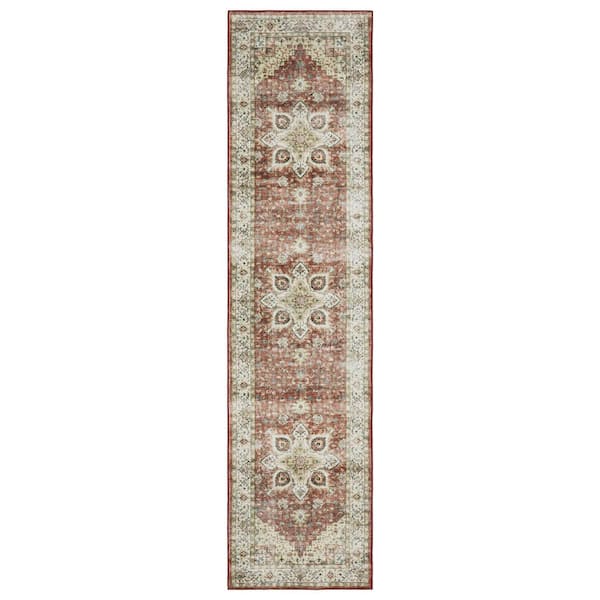 2 X 8 Red, Ivory Oriental Washable Area Rug Runner Rug