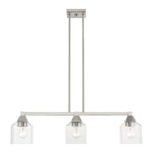 Aragon 3-Light Brushed Nickel Linear Chandelier with Clear Seeded Glass