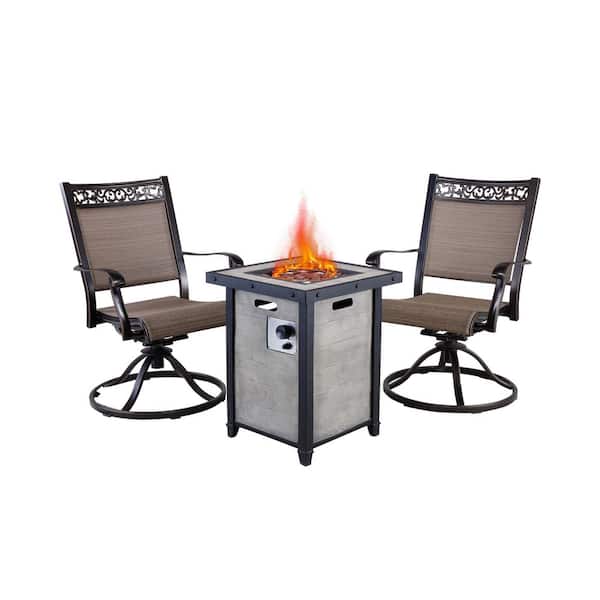 Mondawe Salsa Dark Gold 3-Piece Cast Aluminum Patio Fire Pit in White Seating Set with Swivel Base for Garden, Yard