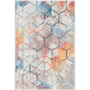 White 2 ft. 2 in. x 3 ft. Rainbow Area Rug