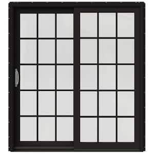 72 in. x 80 in. W-2500 Contemporary Black Clad Wood Left-Hand 15 Lite Sliding Patio Door w/White Paint Interior