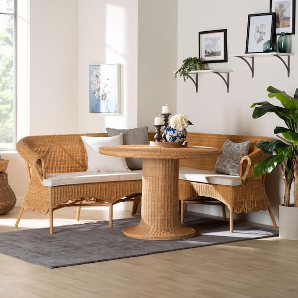 Rashtin Light Honey Rattan 3-Piece Dining Nook Set