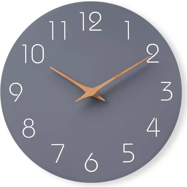 Afoxsos 12 in. Blue Analog Silent Non-Ticking Wood Wall Clock