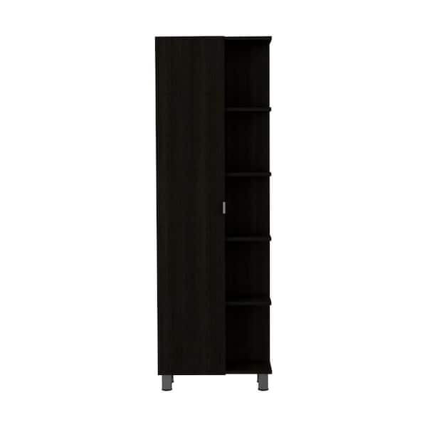 8.50 in. W x 20.20 in. D x 62.20 in. H Black Particle Board Freestanding Linen Cabinet with 9-Shelves in Black