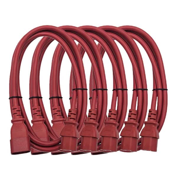 Micro Connectors, Inc 6 ft. AC Power Extension Cord (18AWG) / 3-Conductors / (C13 to C14) / Indoor (Red) 5-Pack