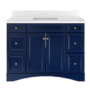 48 in. W x 22 in. D x 35.4 in. H Single Sink Bath Vanity in Navy Blue with White Marble Top and Basin [Free Faucet]