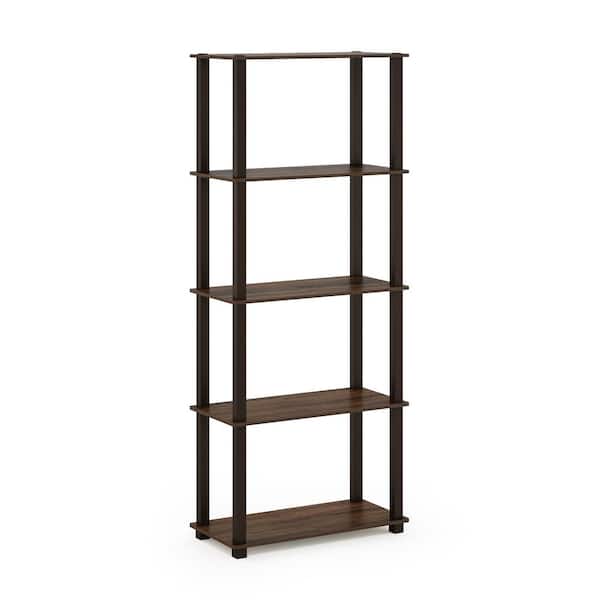 Furinno 57.4 in. Tall Walnut/Brown 5-Shelves Etagere Bookcases