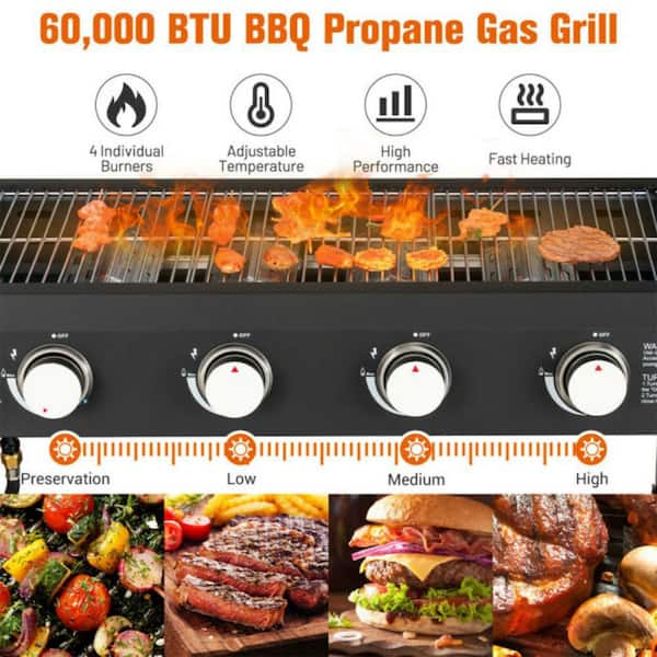 Alpulon Black 4-Burner Outdoor Foldable Propane Gas Grill with