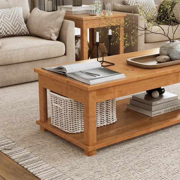 Bridgevine Home 48 in. Rectangle Hazlewood Finish Solid Wood Coffee Table, Ships Full Assembled