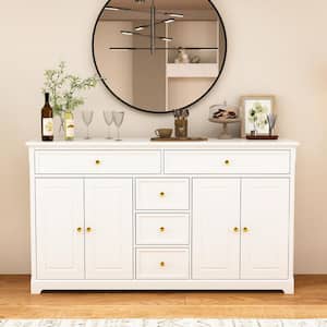 5 of Drawers White Wooden Dresser 59.1 in. W x 33.5 in. H x 15.7 in. D