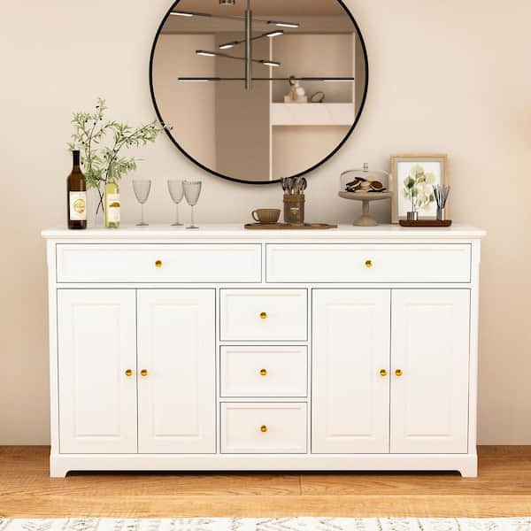 FUFU&GAGA 5 of Drawers White Wooden Dresser 59.1 in. W x 33.5 in. H x 15.7 in. D