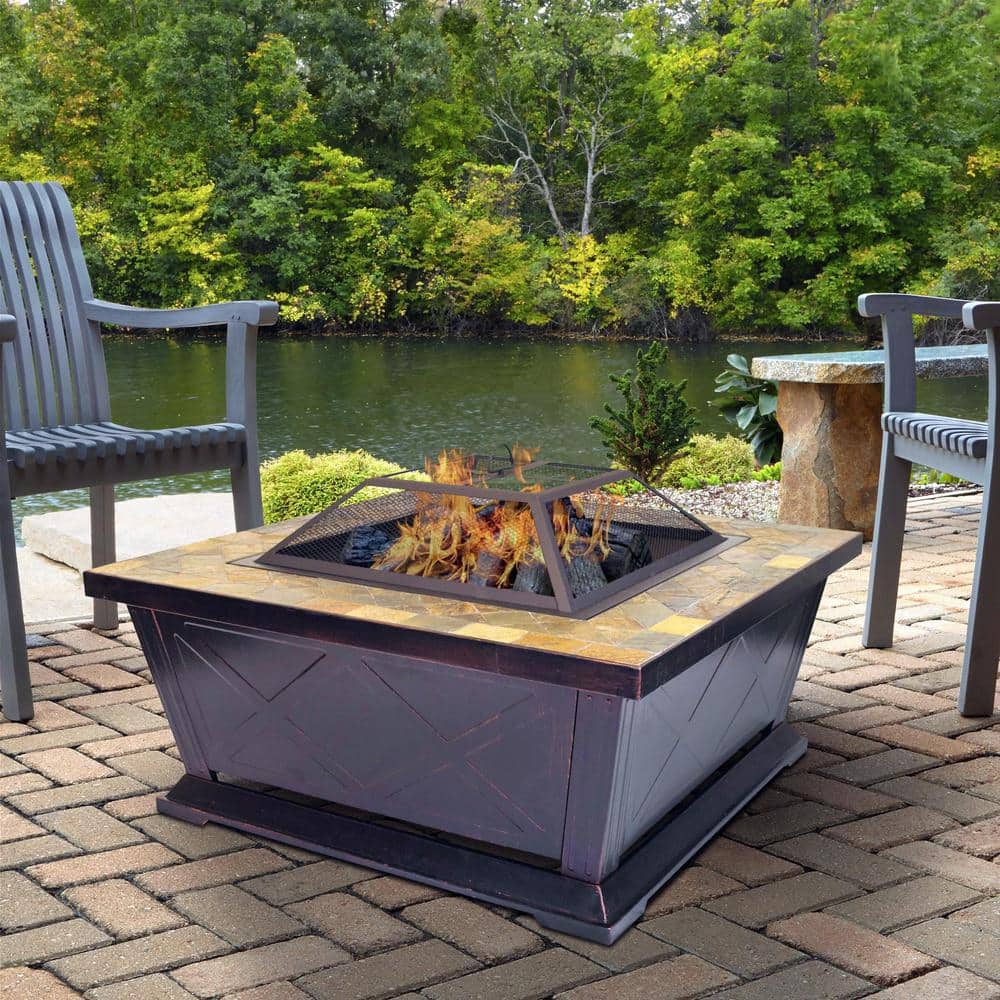 36 in. W x 21 in. H Square Metal Wood Burning Outdoor Leisure Fire Pit with