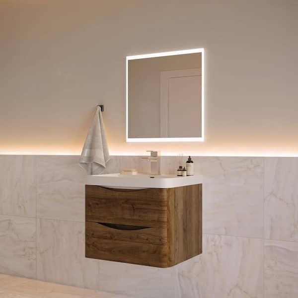 Tuscany 24 in. Modern Wall Hung Vanity in Rosewood with Vanity Top in White with White Basin
