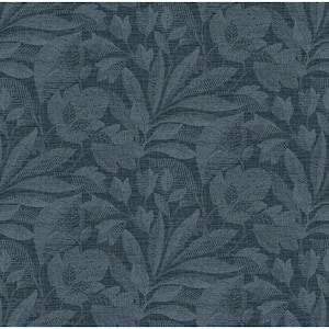 Lei Navy Etched Leaves Wallpaper Border Sample