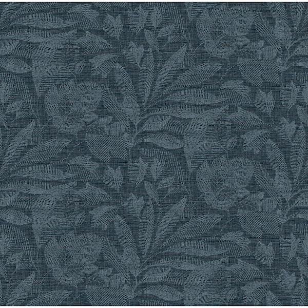 A-Street Prints Lei Navy Etched Leaves Wallpaper Border Sample